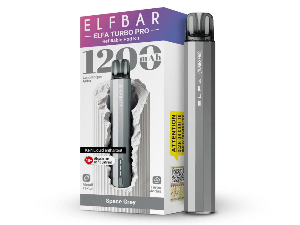 Elfbar Elfa Turbo Pro in Space Grey — 1.200 mAh Akku, 2 ml Pod-Tank, USB-C Ladung