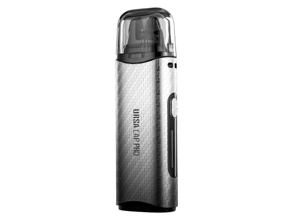 Lost Vape Ursa Cap Pro Pod in Silber-Carbon — Pod-Mod mit 0,69″ OLED, 35 W und Ursa V3/V2/V1 Kompatibilität