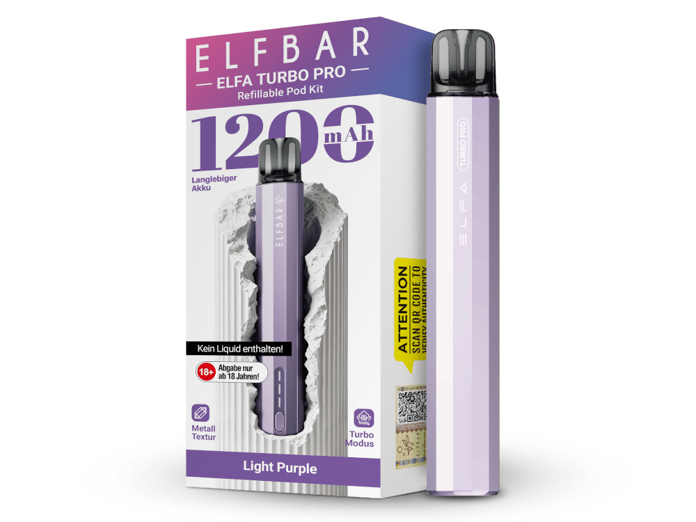 Elfbar Elfa Turbo Pro in Light Purple — 1.200 mAh Akku, 2 ml Pod-Tank, USB-C Ladung
