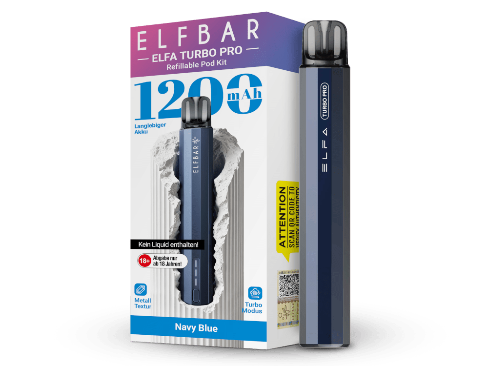 Elfbar Elfa Turbo Pro in Navy Blue — 1.200 mAh Akku, 2 ml Pod-Tank, USB-C Ladung