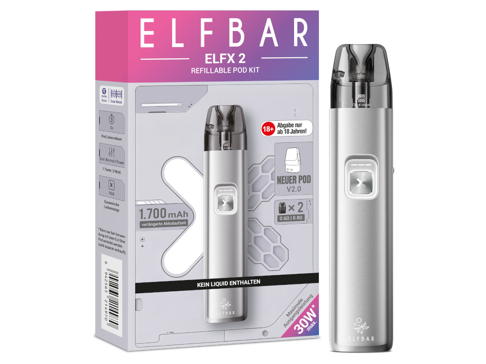 Elfbar Elfx 2 E-Zigarette — Titanium Silver