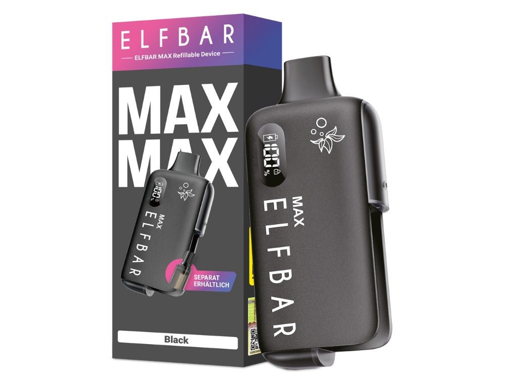 Elfbar Max in schwarz — 650 mAh Akku wechselbar, 1,5 ml Tank, USB-C Ladung